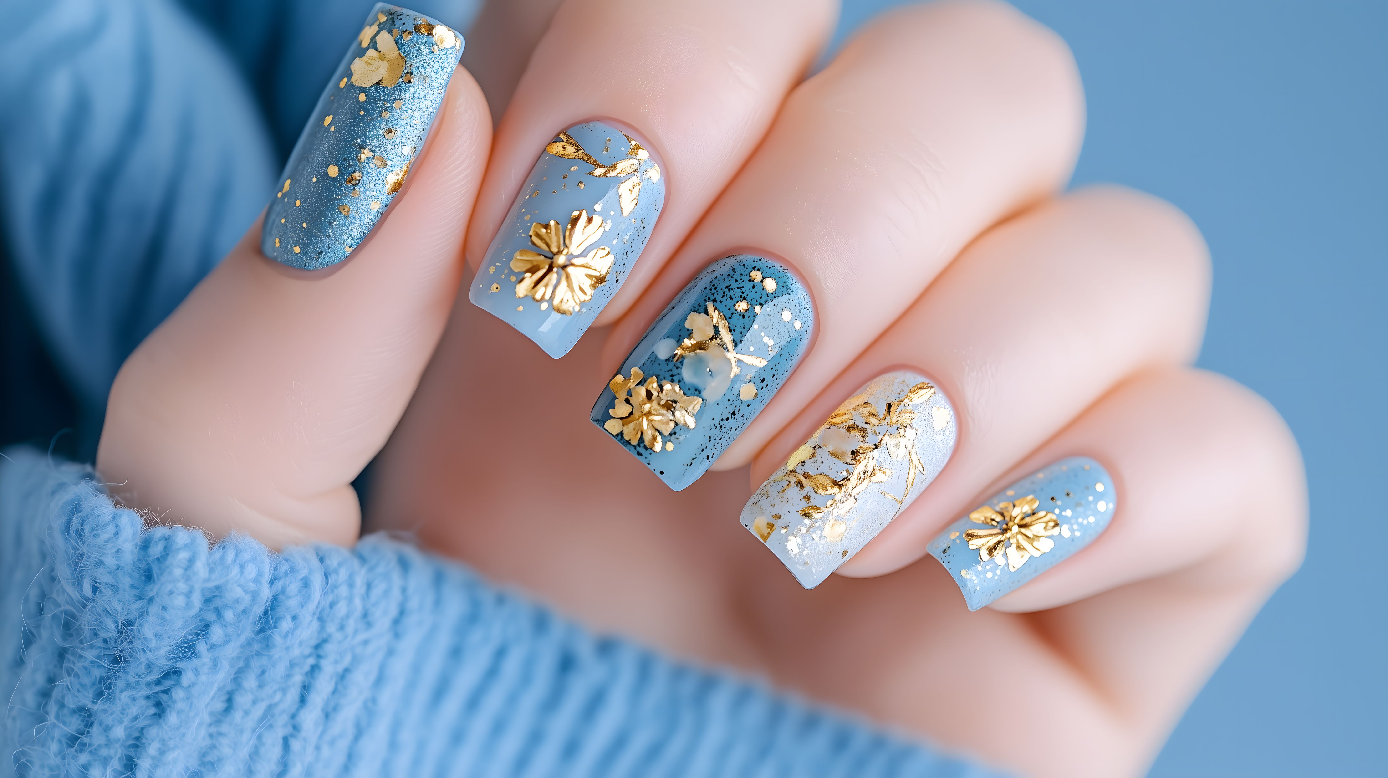 Elegantes Nageldesign in Blau mit Golddetails kostenlos herunterladen