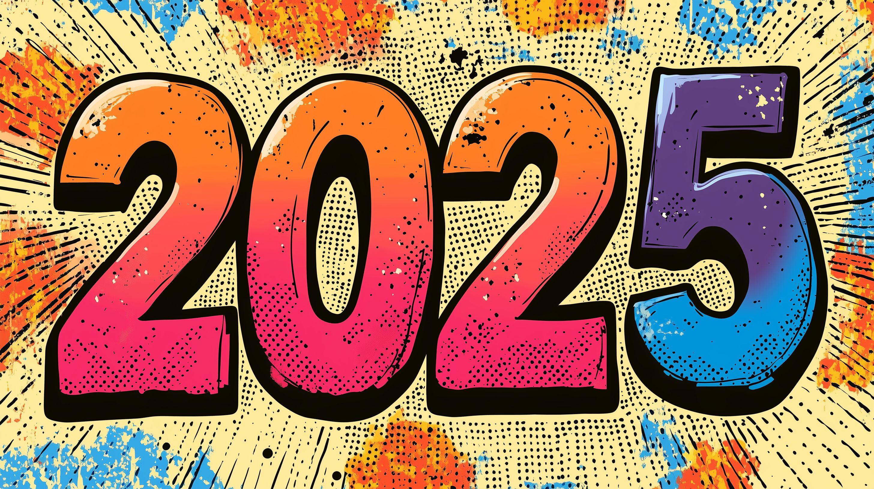 Modernes, farbenprächtiges 2025-Jahr Design in Comicstil kostenlos herunterladen