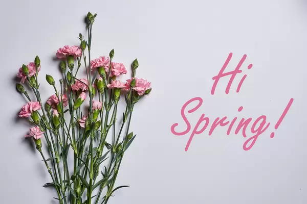 13. Bunch of spring flowers on white surface with text - Hi Spring.jpg