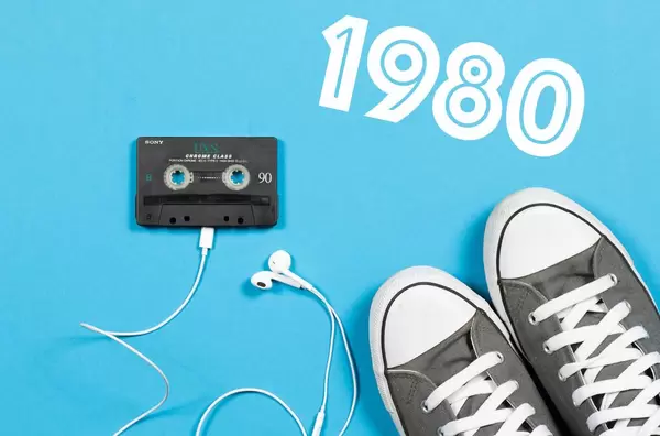 1980s Concept - Audio Tape with Headphones and Sneakers