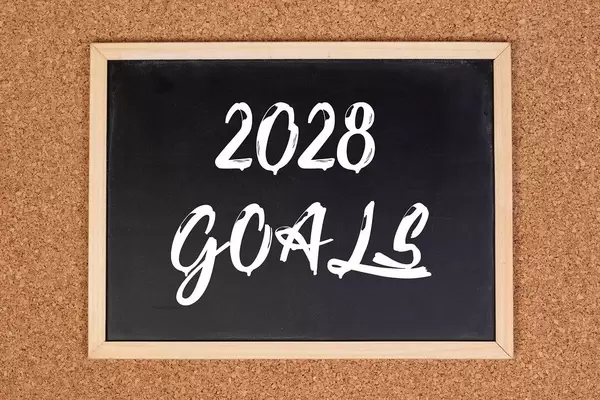 2028 goals on chalkboard