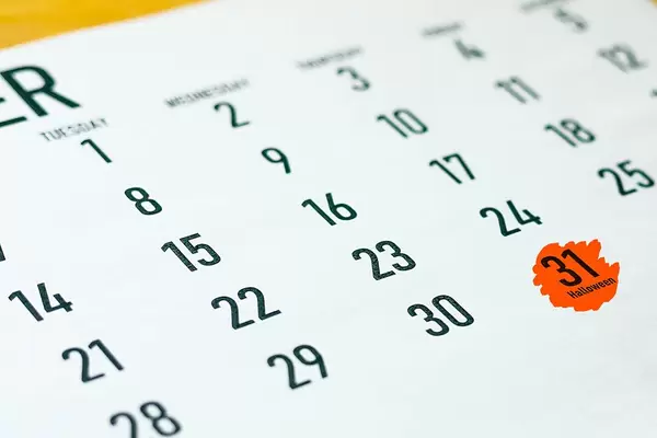 31th October. Halloween date marked on October 2019 calendar