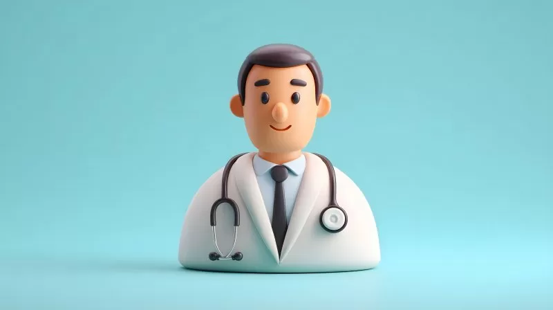 3D Arzt Ikone mit Stethoskop auf blauem Hintergrund