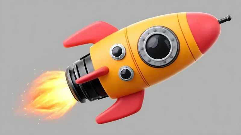 3D cartoon rocket icon isolated with fire trail