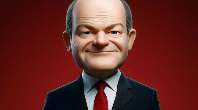 3D-Karikatur des deutschen Kanzlers Olaf Scholz