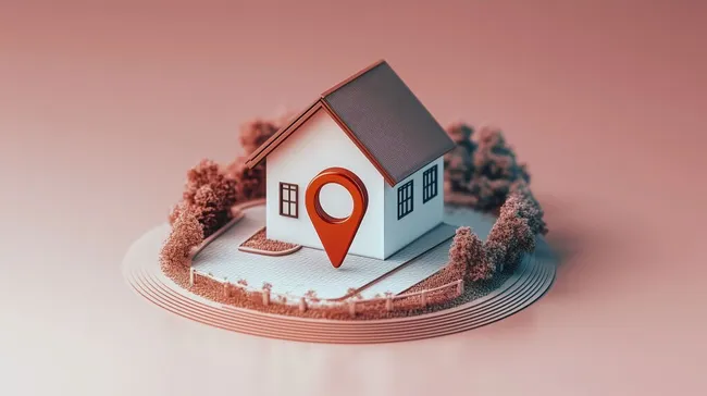 3D-Modell eines Hauses mit Standortmarker