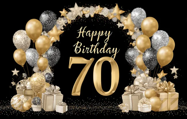 70. Geburtstag Jubiläum - Goldene Zahl auf Glitzer-Hintergrund