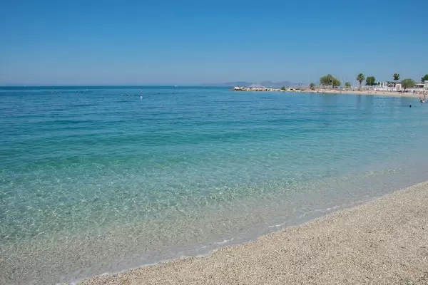 A beautiful view out on the Mediterranean sea from a beach in Athens, Greece