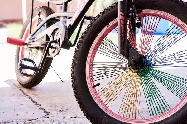 A bike parked at outdoors