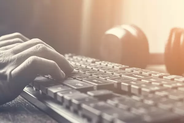 A blogger working on computer