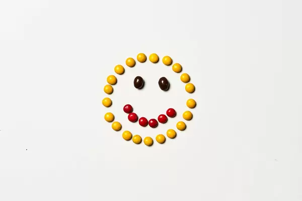 A cute smile made with sweet m&m's candies