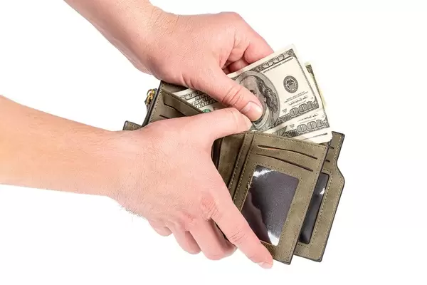 A man puts dollars in an open wallet (Flip 2020)