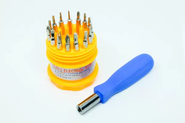 A mini screwdriver set on white background