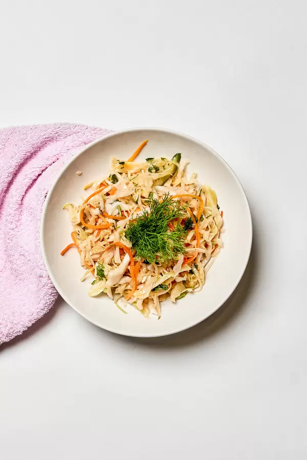 A plate of sweet and tangy cabbage salad