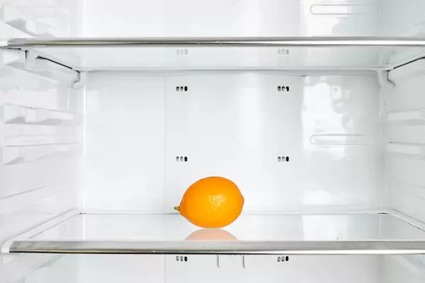 A single lemon in the fridge