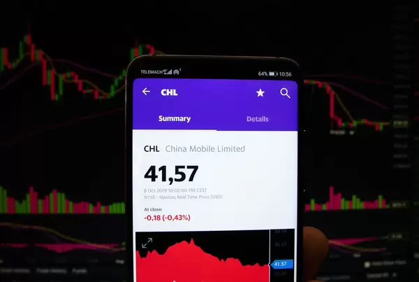 A smartphone displays the China Mobile Limited market value