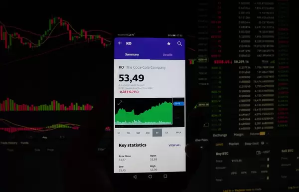 A smartphone displays the Coca-Cola Company market value