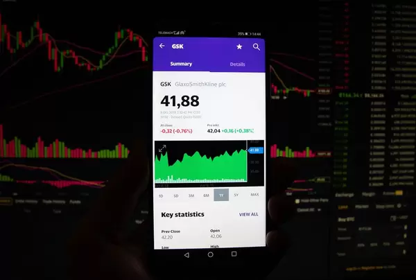 A smartphone displays the GlaxoSmithKline market value
