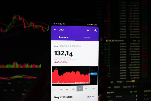 A smartphone displays the Johnson & Johnson market value