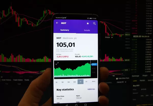 A smartphone displays the Medtronic market value