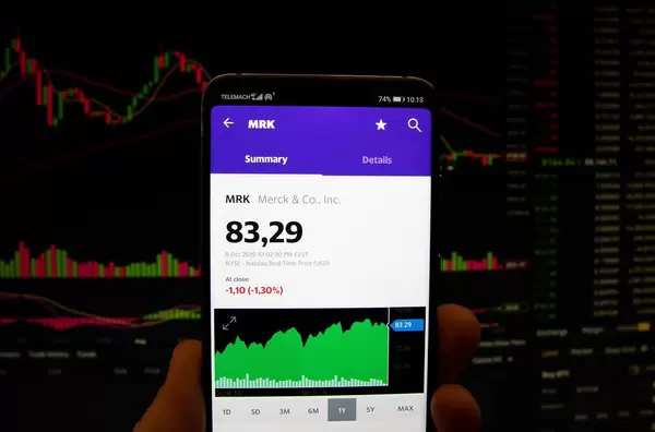 A smartphone displays the Merck & Co. Inc. market value
