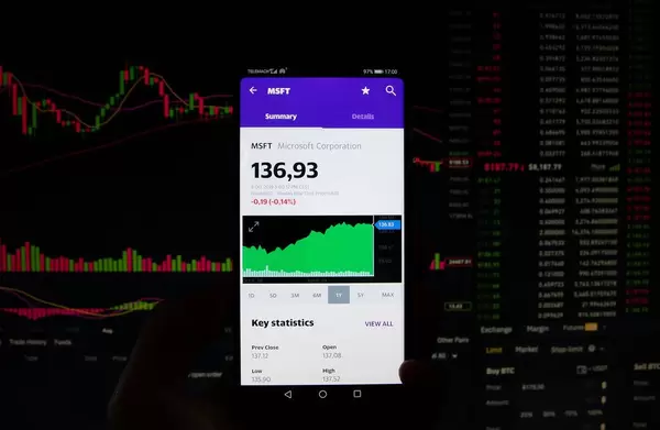 A smartphone displays the Microsoft Corporation market value