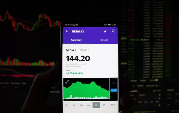 A smartphone displays the Nestle market value