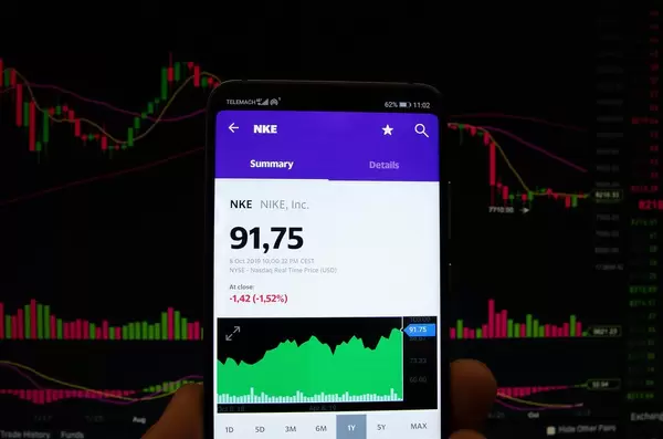 A smartphone displays the Nike market value