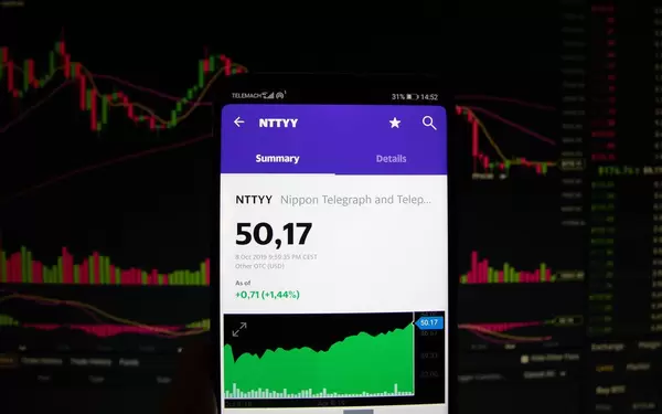 A smartphone displays the Nippon Telegraph and Telephone market value