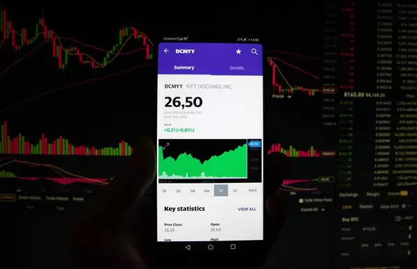 A smartphone displays the NTT DOCOMO market value