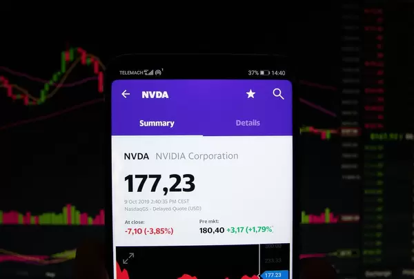 A smartphone displays the NVIDIA Corporation market value