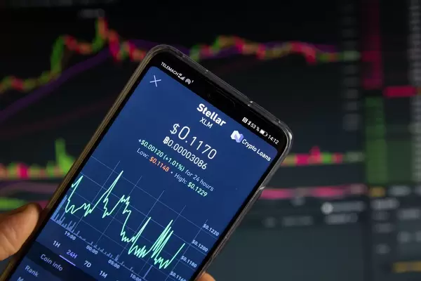 A smartphone displays the Stellar market value on the stock exchange