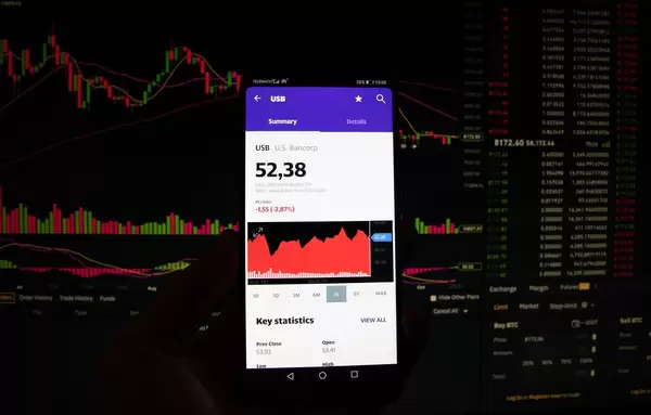 A smartphone displays the U.S. Bancorp market value
