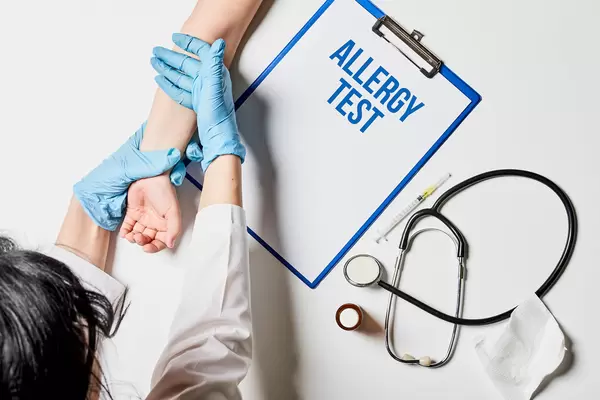 A top view of a doctor testing for allergy to a patient. Medical Concept