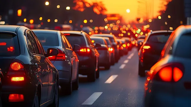 Abendlicher Verkehrsstau auf der Stadtautobahn