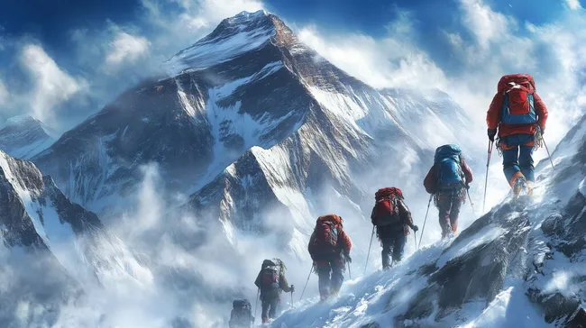 Abenteuerliche Bergsteiger-Expedition im Himalaja-Gebirge