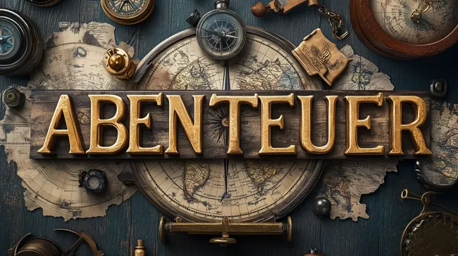 Abenteuerliche Entdeckerkarte mit Kompassen und Utensilien