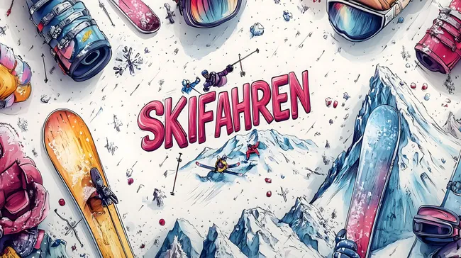 Abenteuerliche Skiausrüstung in schneebedeckter Bergwelt