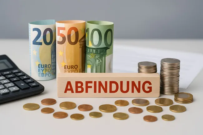Abfindung mit Euro-Scheinen, Münzen und Taschenrechner