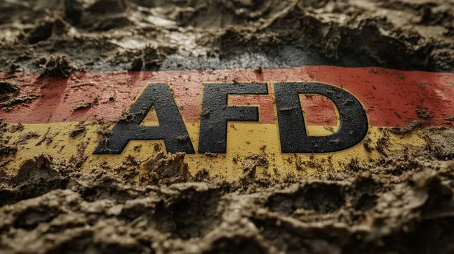 Abkürzung 'AFD' auf rotem Hintergrund aus Schlamm