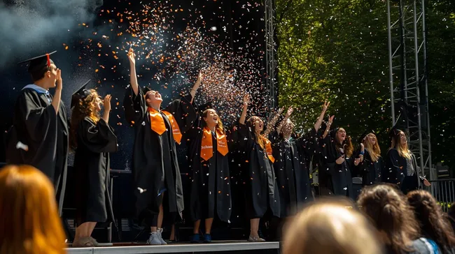 Absolventen in Jubelstimmung beim Universitäts-Abschluss