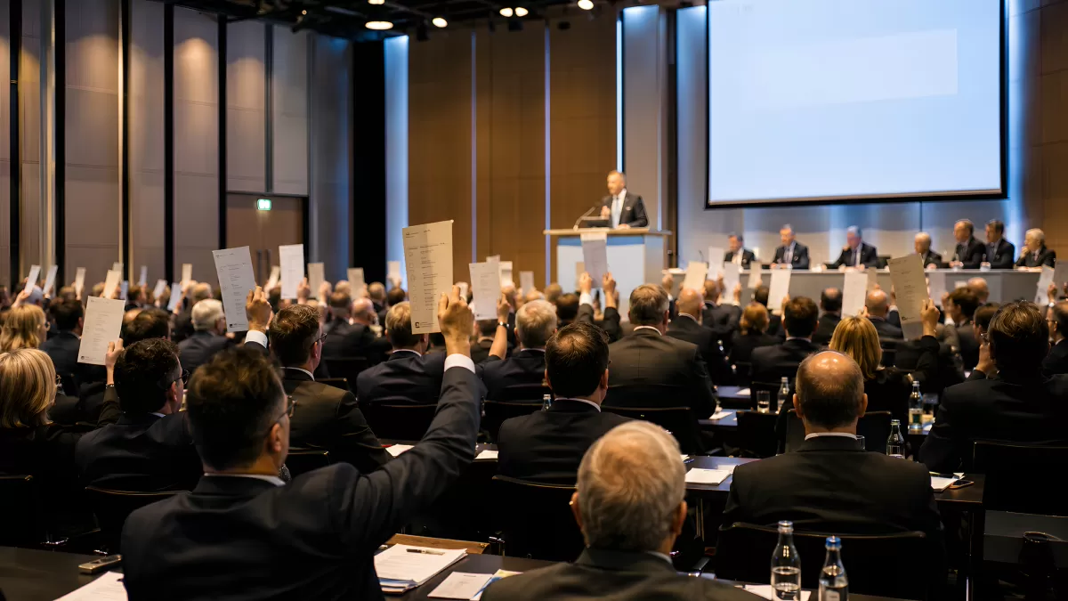 Abstimmung bei einer formellen Hauptversammlung im Saal