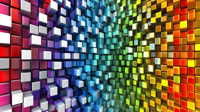 Abstrakte 3D-Würfelgalaxie in Regenbogenfarben