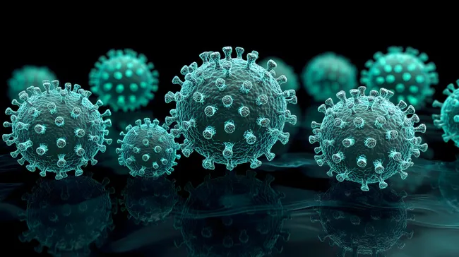 Abstrakte Ansicht von Coronaviren in türkisfarbenem Design