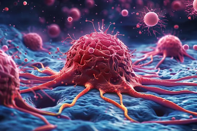 Abstrakte Darstellung eines Virus unter dem Mikroskop