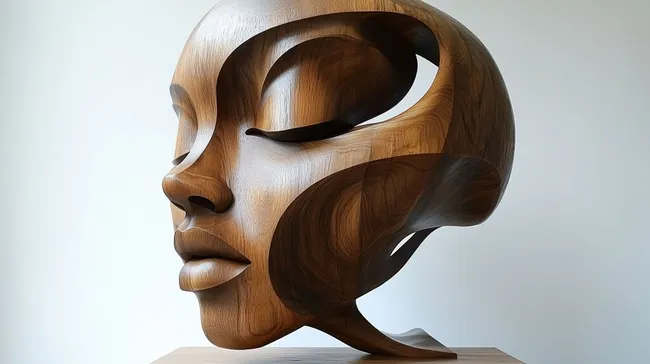 Abstrakte Holz-Frauengesichtsskulptur