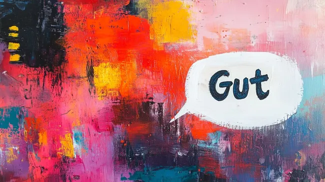 Abstrakte Malerei mit Sprechblase 'Gut'