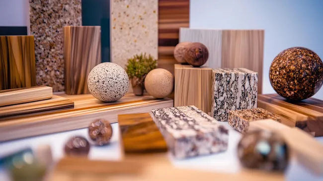 Abstrakte Materialkomposition mit Holz und Steinen