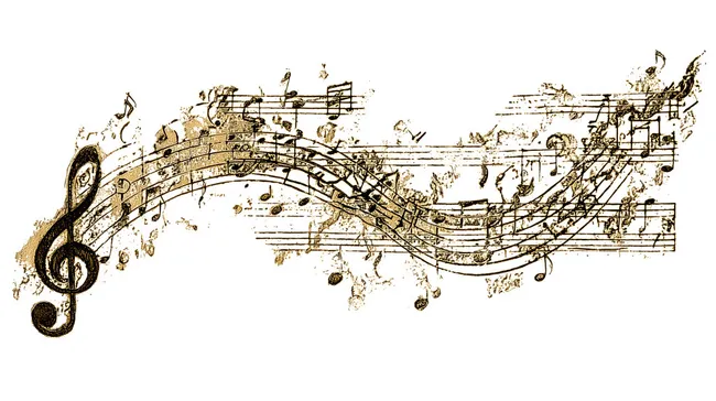 Abstrakte Musikpartitur mit goldenem Glitzer