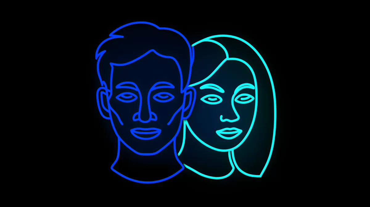 Abstrakte Neongesichter auf schwarzem Hintergrund